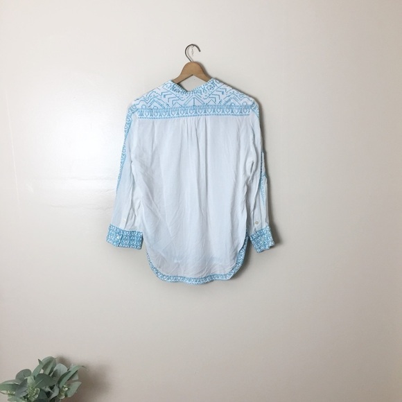 [Gretchen Scott] New White & Blue Embroidered Long Sleeve Top - Picture 7 of 10